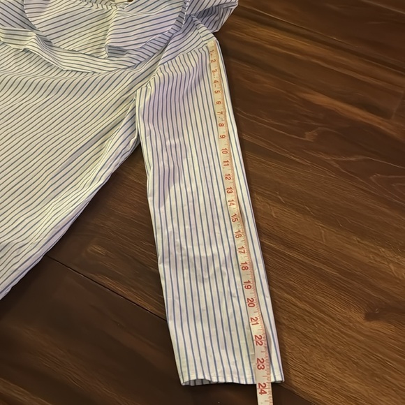 CALVIN KLEIN Women's Blue Striped Ruffle One Shoulder Long Sleeve Blouse Medium - Picture 6 of 6